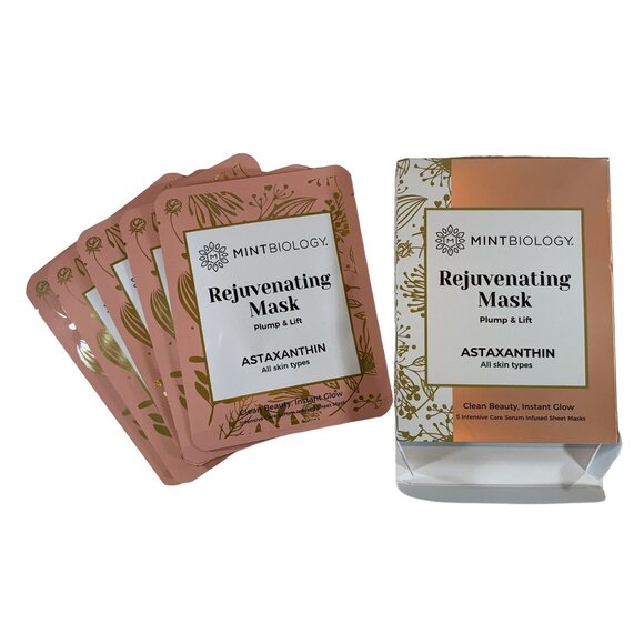 MintBiology Rejuvenating Mask Plump & Lift Astaxanthin 5 Serum Infused Masks NEW - Picture 2 of 9